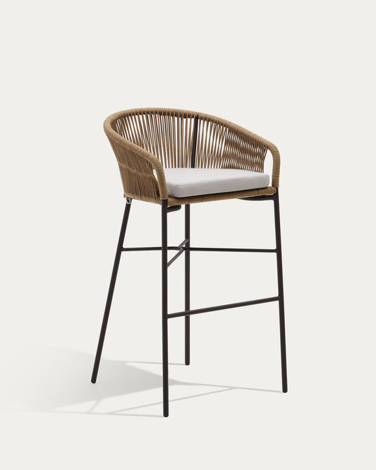 Tamboret Yanet de corda beix i acer galvanitzat altura 80 cm