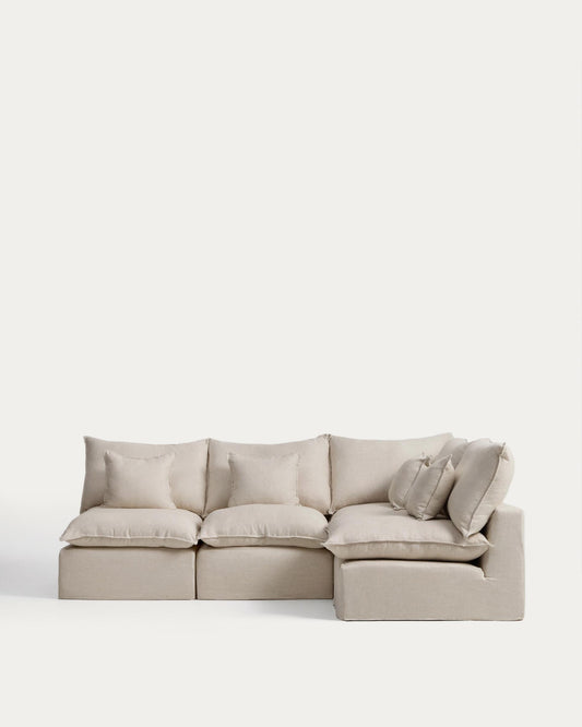 Sofà raconer modular desenfundable Anarela 4 places de lli i viscosa beix 287 x 197 / 197 x 287 cm FSC Mix Credit
