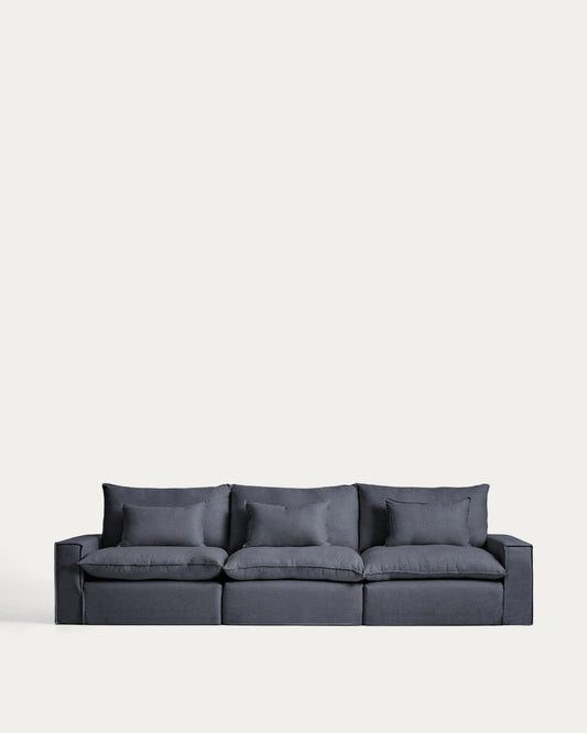Sofà modular desenfundable Anarela 5 places de lli i viscosa gris fosc 370 cm FSC Mix Credit