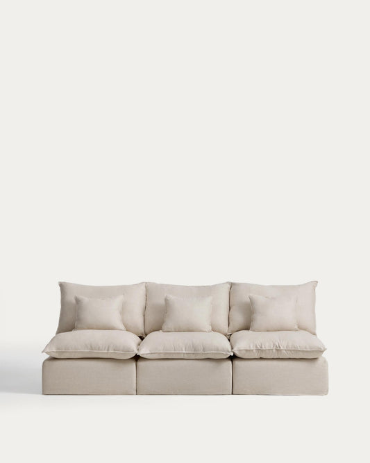 Sofà modular desenfundable Anarela 3 places de lli i viscosa beix 270 cm FSC Mix Credit