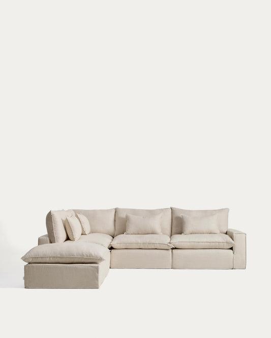 Sofà raconer modular desenfundable Anarela 6 places de lli i viscosa beix 307 x 347 cm FSC Mix Credit
