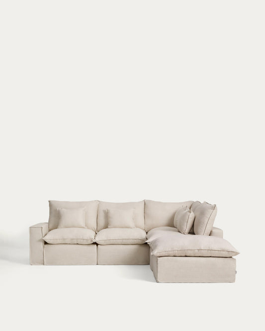 Sofà raconer modular desenfundable Anarela 4 places de lli i viscosa beix 307 x 287 cm FSC Mix Credit