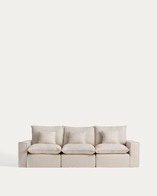 Sofà modular desenfundable Anarela 3 places de lli i viscosa beix 310 cm FSC Mix Credit