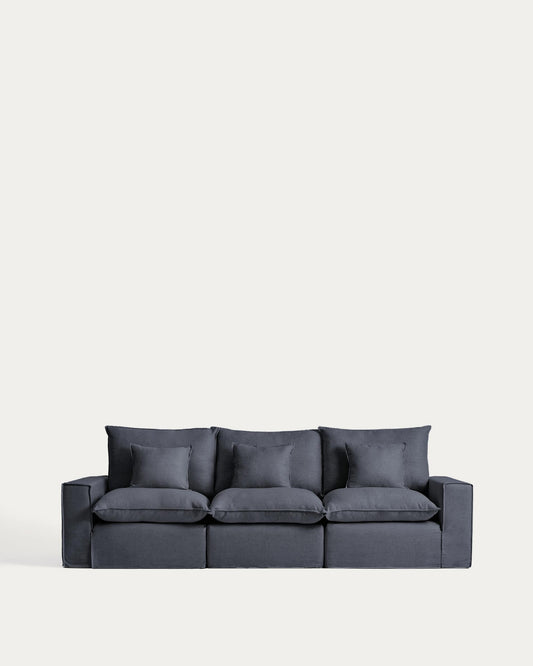 Sofà modular desenfundable Anarela 3 places de lli i viscosa gris fosc 310 cm FSC Mix Credit