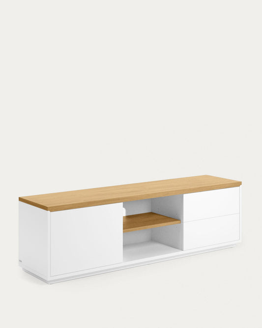Moble TV Abilen 1 porta i 2 calaixos de xapa roure i lacat blanc 150 x 44 cm FSC 100%