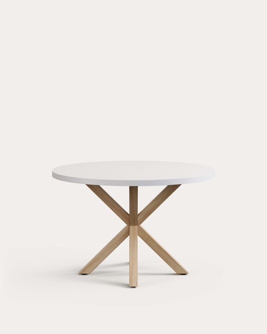 Taula rodona Argo de melamina acabat blanc i potes d’acer amb efecte fusta Ø 120 cm