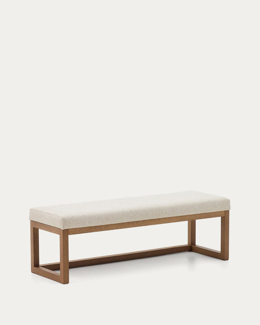 Banqueta Loya de xenilla beix i fusta de faig amb acabat en to noguera 128 cm