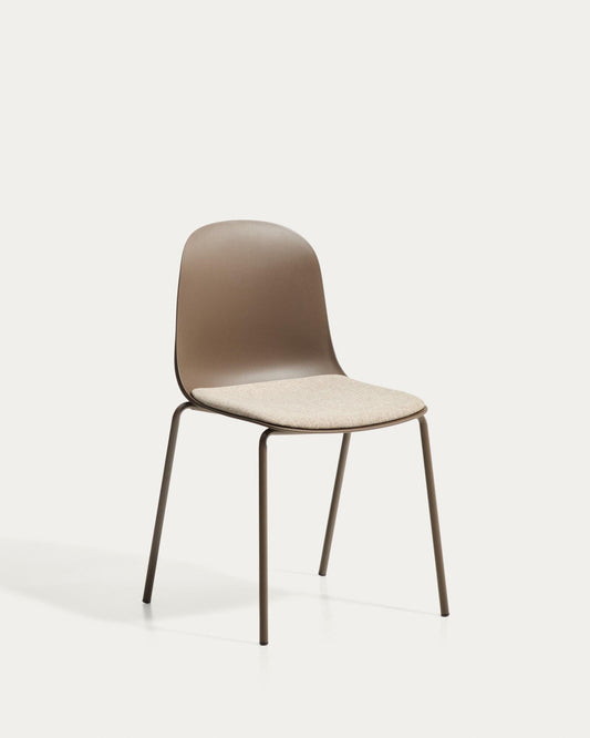 Silla Debari con cojín de chenilla y patas de acero con acabado marrón 
