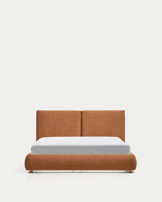 Cama Elerio en chenilla cobrizo suave para colchón de 150 x 200 cm