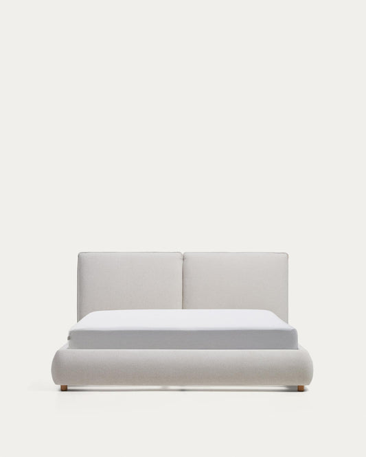 Cama Elerio en chenilla crudo para colchón de 160 x 200 cm