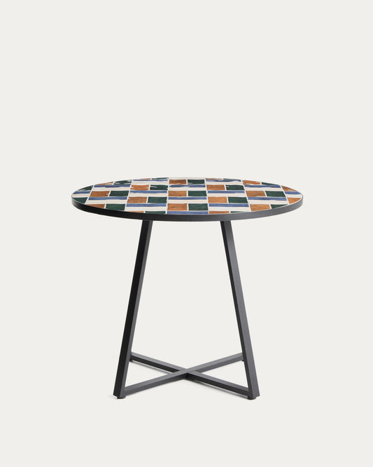 Mesa redonda Tella de acero galvanizado grafito y azulejos multicolor Ø90 cm