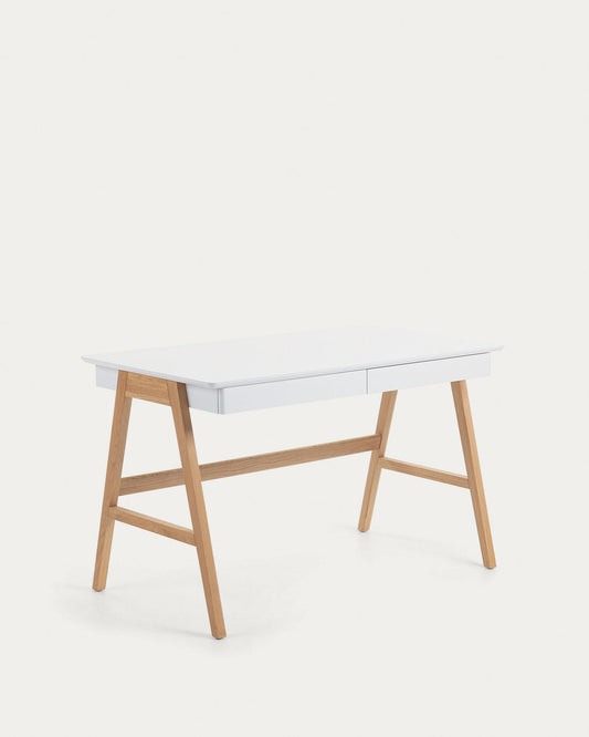 Taula Dyana DM lacat blanc i potes de fusta massissa de freixe 120 x 60 cm