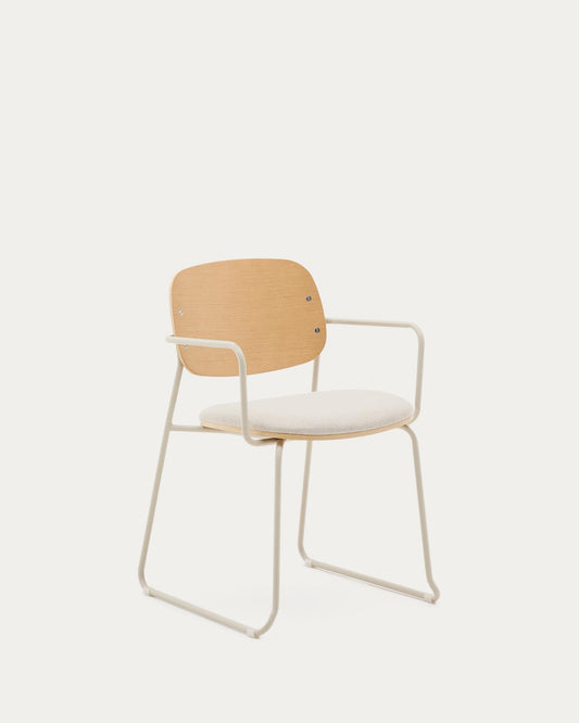 Silla Meli de contrachapado de álamo con asiento de chenilla beige y estructura metal beige FSC Mix Credit