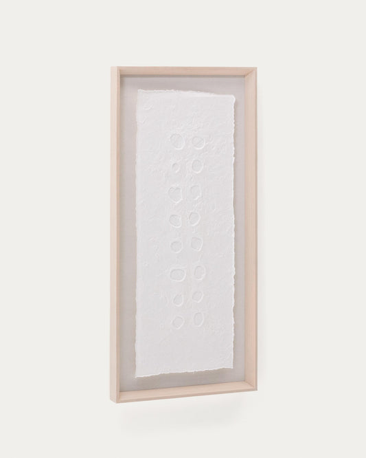 Tableau abstrait Olvin en papier recyclé blanc avec reliefs faits à la main 44 x 94 cm