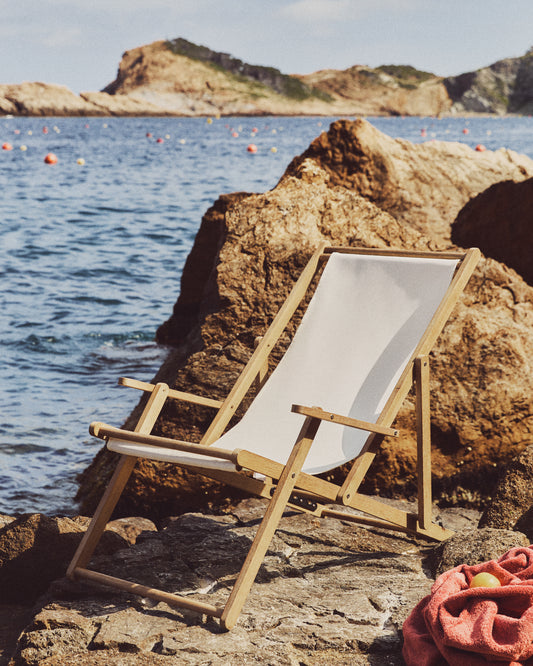 Hamaca plegable d'exterior Vilara blanca de fusta massissa d'acàcia FSC 100%