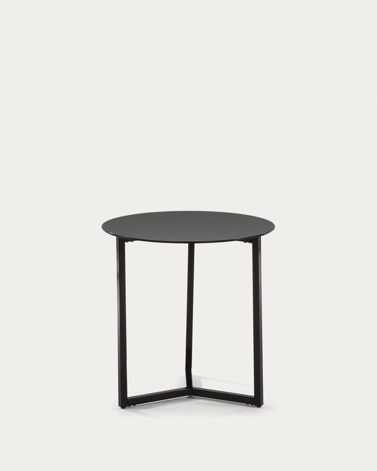 Taula auxiliar Raeam cristall temperat i acer acabat negre Ø 50 cm