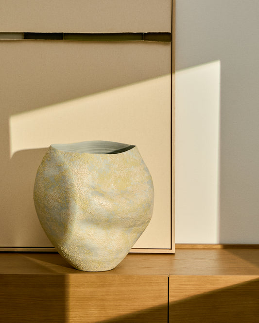 Jarrón Medira de cerámica crudo y amarillo 35,5 cm