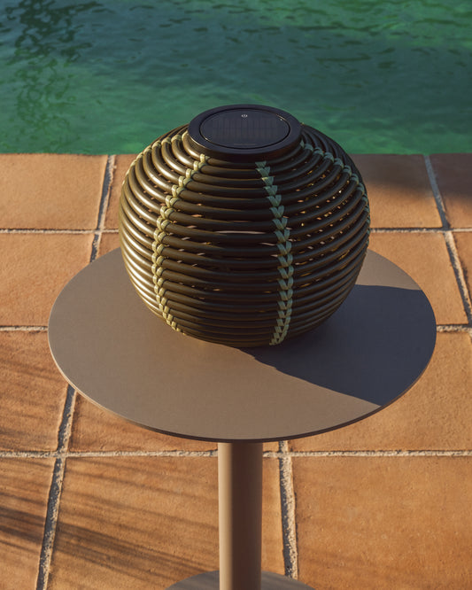 Llum de taula solar per a exterior Garoina LED de rotang sintètic verd Ø28 cm