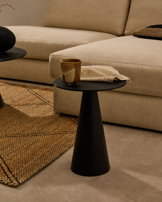 Mesa auxiliar Wilshire vidrio templado glaseado y acero acabado pintado negro mate Ø35cm