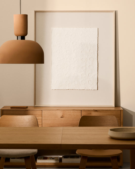 Cuadro abstracto Olvin de papel reciclado blanco con relieves hechos a mano 104 x 124 cm