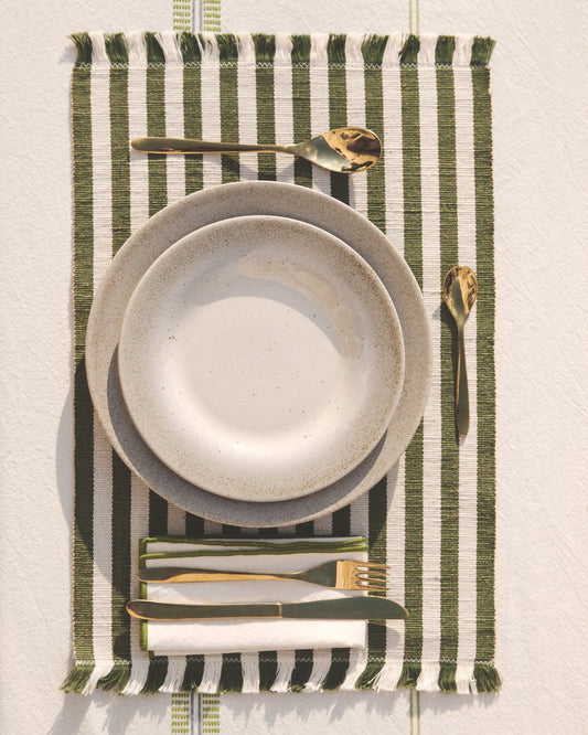 Set Daltan de 2 manteles individuales de algodón y yute rayas verde 35 x 50 cm