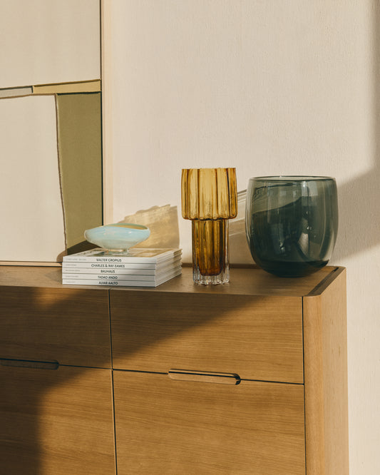 Centre de taula Nodilla de vidre blanc 30 x 21 cm