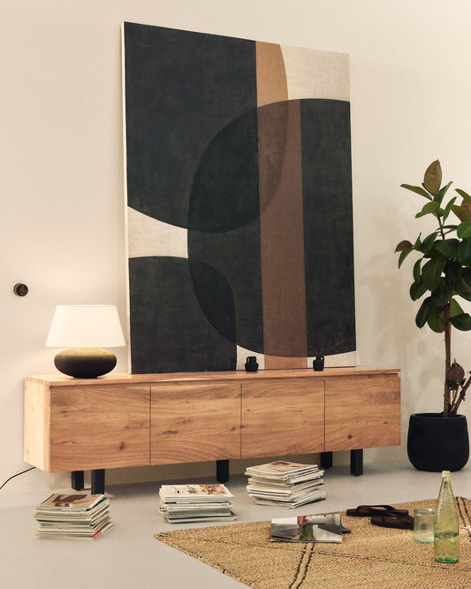 Moble TV Uxue 4 portes de fusta massissa d'acàcia amb acabat blanquejat 200x58 cm