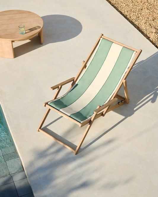 Hamaca plegable d'exterior Vilara de ratlles verdes i beix de fusta massissa d'acàcia FSC 100%