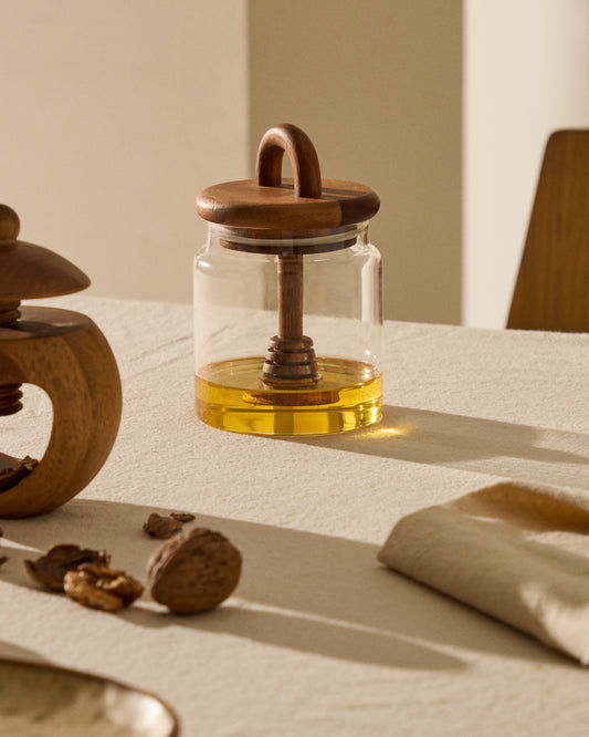 Tarro de miel Nukha de cristal y madera de acacia FSC 100%