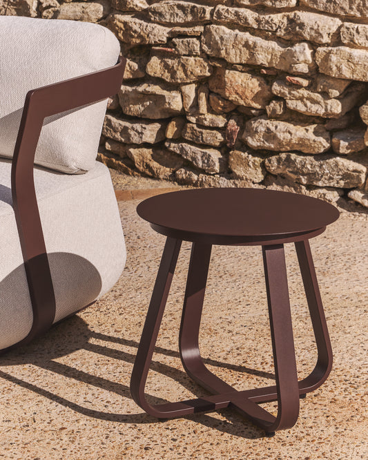 Taula auxiliar d’exterior Tamaris d’alumini marró Ø48 cm