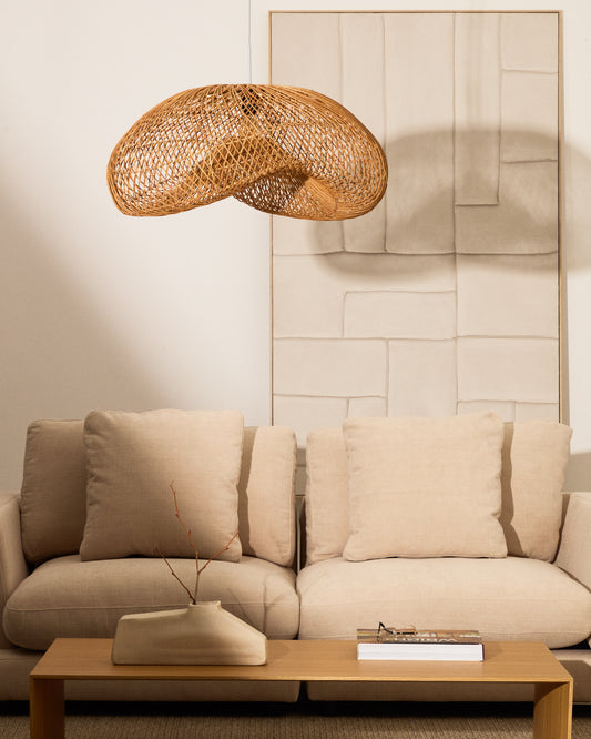 Pantalla per a llum de sostre Isora de rotang amb acabat en to natural 80 x 35 cm
