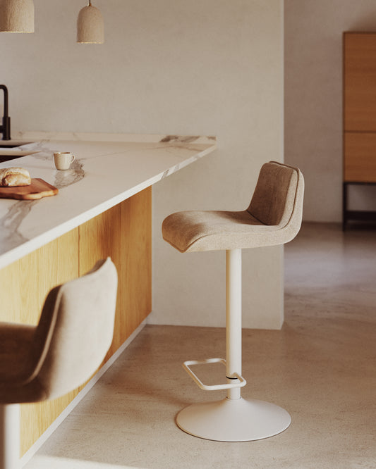 Tamboret Zenda de chenilla beix i acer blanc mat 81-102 cm FSC 100%