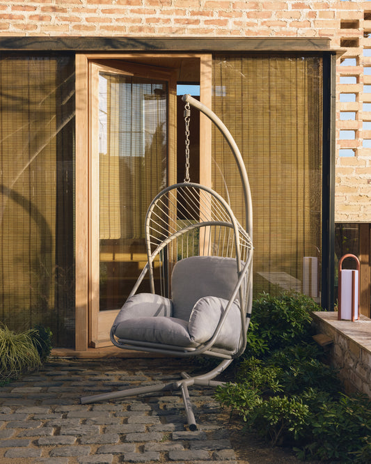 Sillón colgante Livadi de acero y cuerda topo