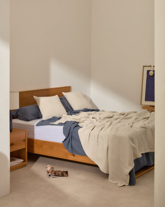 Cobrellit Mabile 100% cotó de jacquard de ratlles blaves per a llit de 90/135 cm