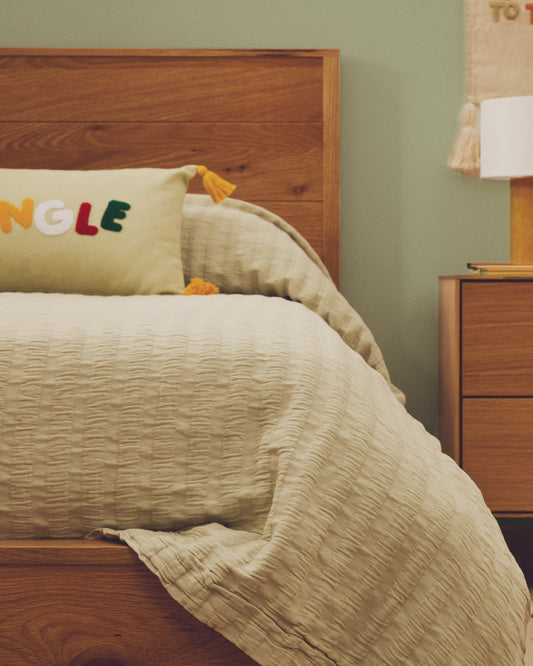 Cobrellit Rilune 100% cotó amb relleu d'efecte ratlla verda clar per a bressol evolutiu