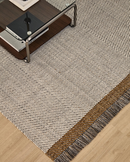 Alfombra Brina de lana jacquard espiga beige 230 x 160 cm