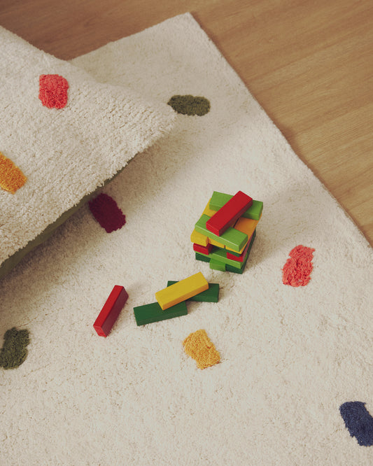 Catifa Epifania 100 % cotó blanc amb punts multicolor 150 x 200 cm