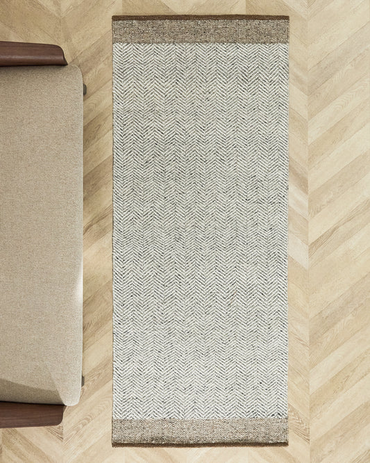 Alfombra pasillera Nifelia jacquard de lana beige 200 x 80 cm