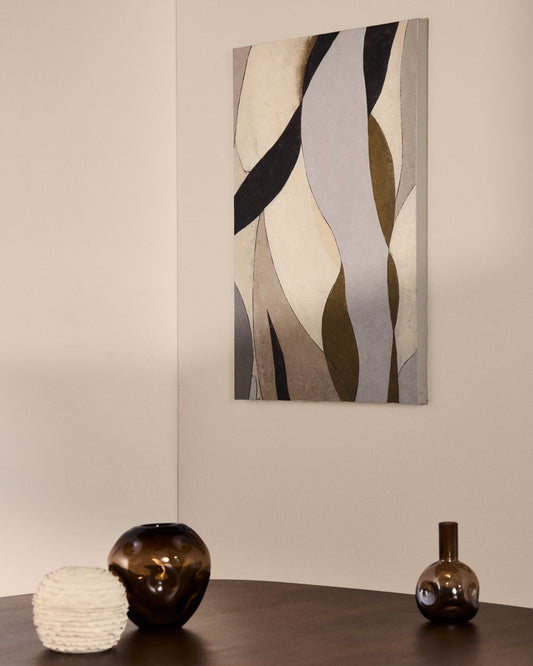 Lienzo abstracto Marvilo gris y mostaza 60 x 90 cm