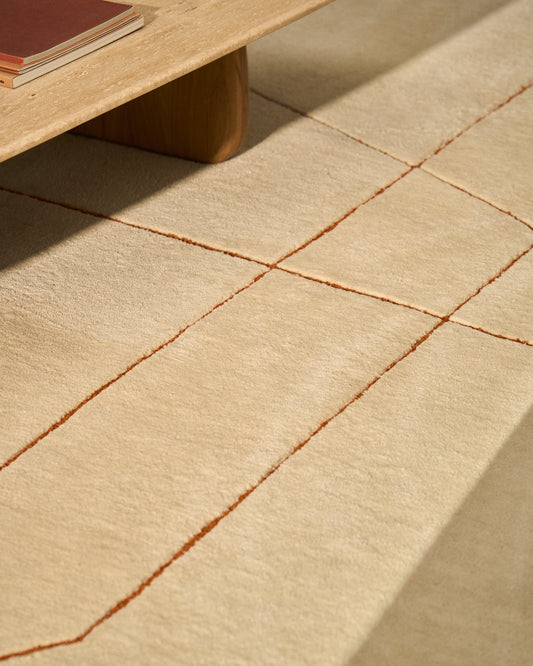 Catifa Delide de fibres sintètiques cru amb detall gràfic taronja 160 x 230 cm