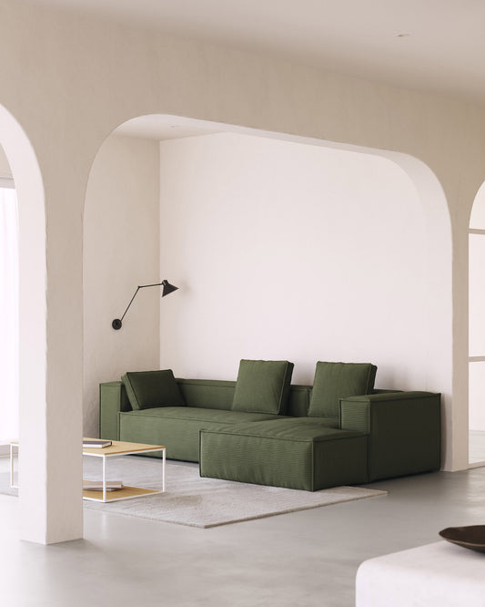 Sofà Blok 4 places de pana gruixuda chaise longue dret verd 330 cm FSC Mix Credit