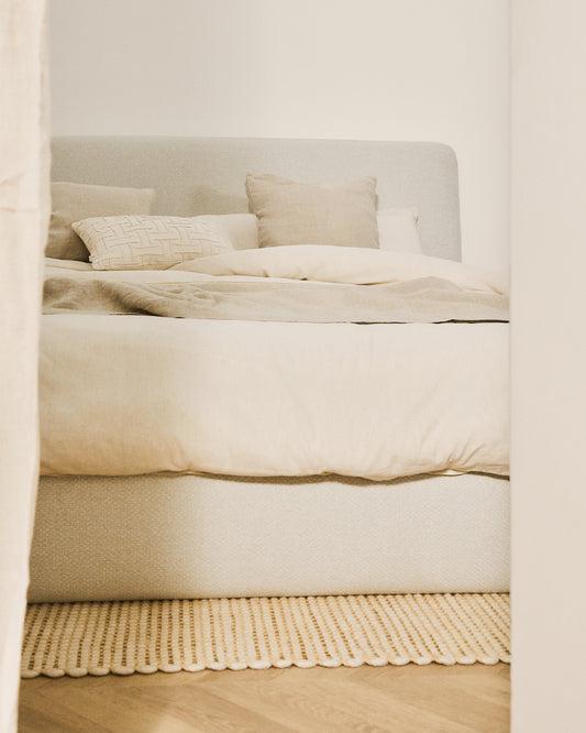 Llit desenfundable Martina de xenilla cru per a matalàs de 180x200 cm