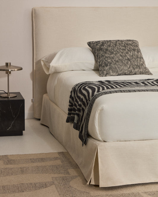 Lit déhoussable Jaira en chenille blanche pour matelas de 150 x 190 cm FSC Mix Credit