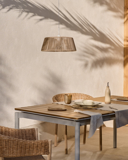 Taula extensible d'exterior Canyelles de polifusta i alumini gris clar 140(200)x90 cm