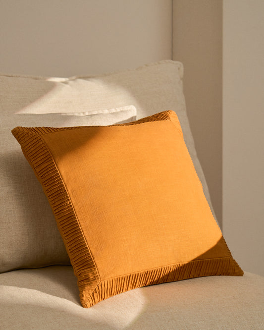 Funda de coixí Luadia de cotó amb detall prisat taronja 50 x 50 cm