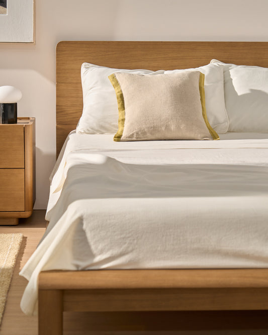 Llençol de sobre Sirale 100% cotó setí acabat rentat blanc per a llit de 150/160 cm