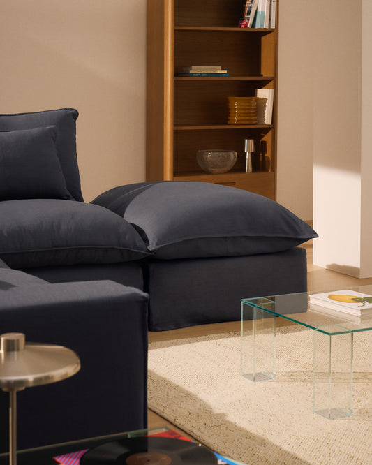 Sofà raconer modular desenfundable Anarela 6 places de lli i viscosa gris fosc 347 x 307 cm FSC Mix Credit