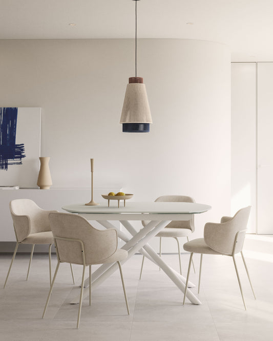 Table extensible Yodalia en verre trempé et pieds en acier finition blanche 130(190)x100 cm