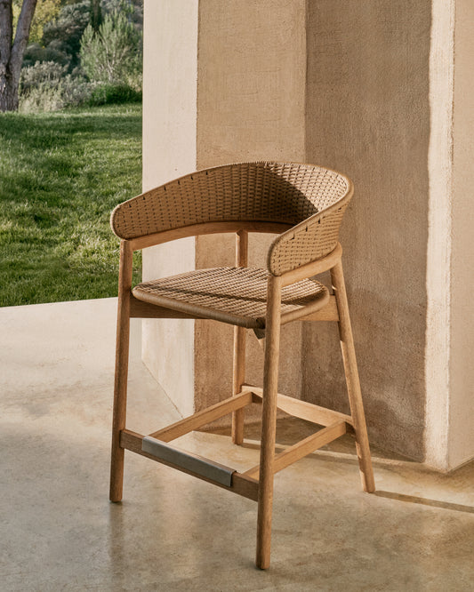 Tamboret Arinella de fusta massissa d'acàcia amb acabat en to natural i corda beige 65 cm FSC 100%