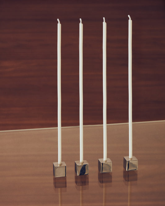 Set Acadia de 4 canelobres d’acer inoxidable amb acabat platejat brillant